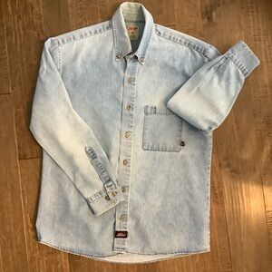 Dickies Denim Light Blue Casual Button Down Shirt, M